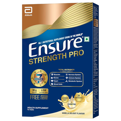 Ensure Strength Pro High Protein Nutritional Drink for Adults | Vanilla Delight 400g | 30g Protein | Low GI | Gluten Free | L-Carnitine | No Artificial Flavors | Supports Muscles, Bones, Heart, Immunity & Metabolic Health