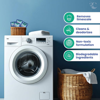 Cleevo Washing Machine Cleaner & Descaler Powder – Pack of 3 | Removes Limescale, Odour & Residue | Non-Toxic, Phosphate-Free | Front & Top Load Safe