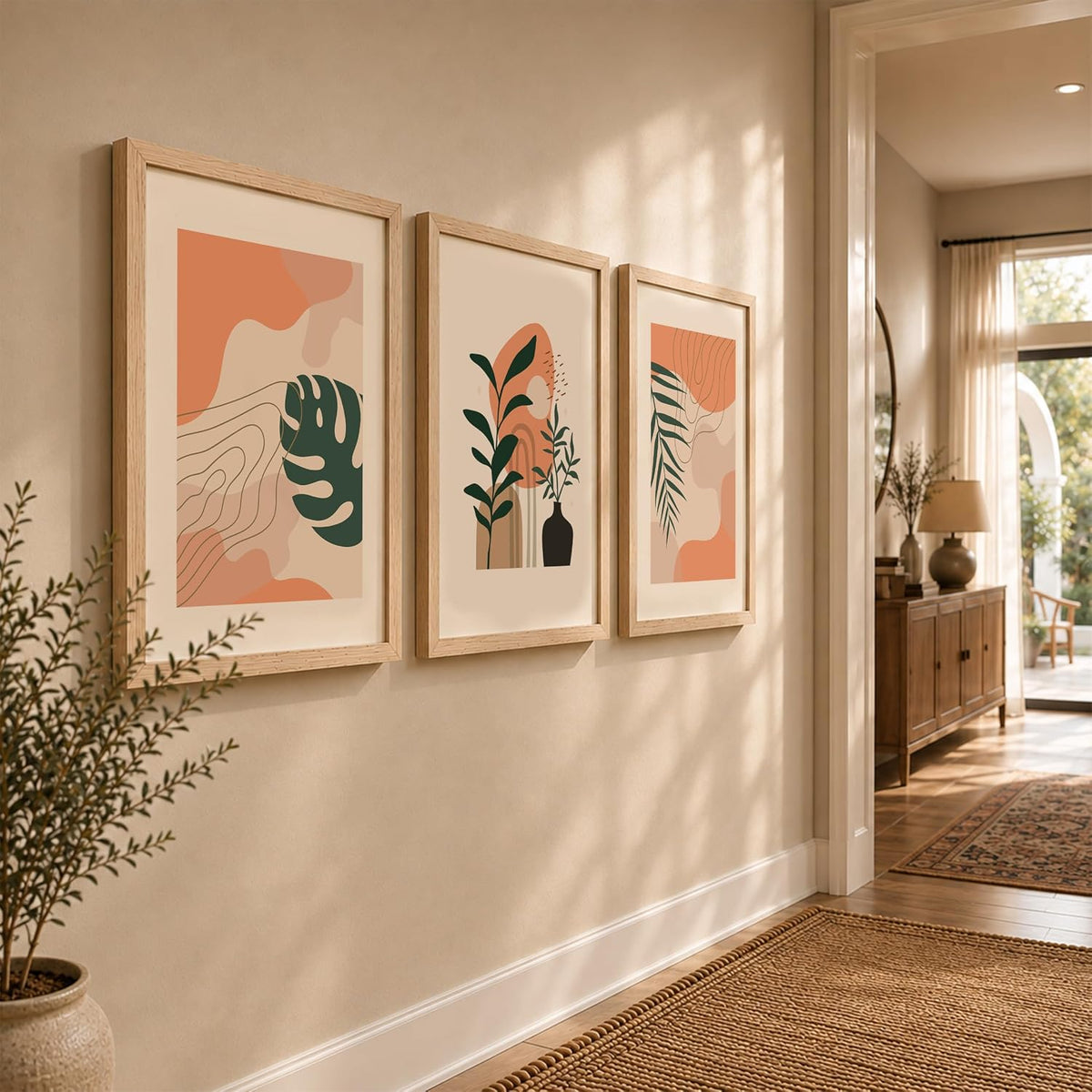 Wall decor paintings for living room, Modern art wall frames for home decoration (Tropical pattern) (Theme-Minimalist) Set of 3 (Art-1, 10x13inch)