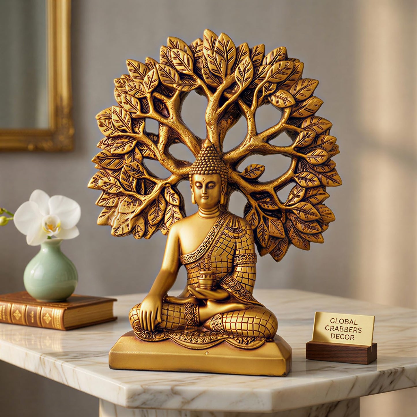 Global Grabbers Buddha Statue Showpiece Idol Home Decor Decoration Items for Living Room and Gifts (GOLDEN4)
