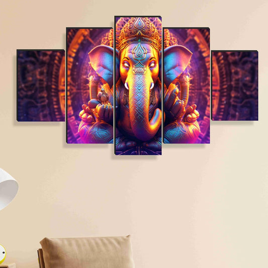 Ganesha Paintings for Wall Decoration - Set Of Five, 3d modern art Painting for Living Room Large Size with Frames for Home Decoration, Hotel, Office 76.2 cm x 45 cm SANFPNLS35455