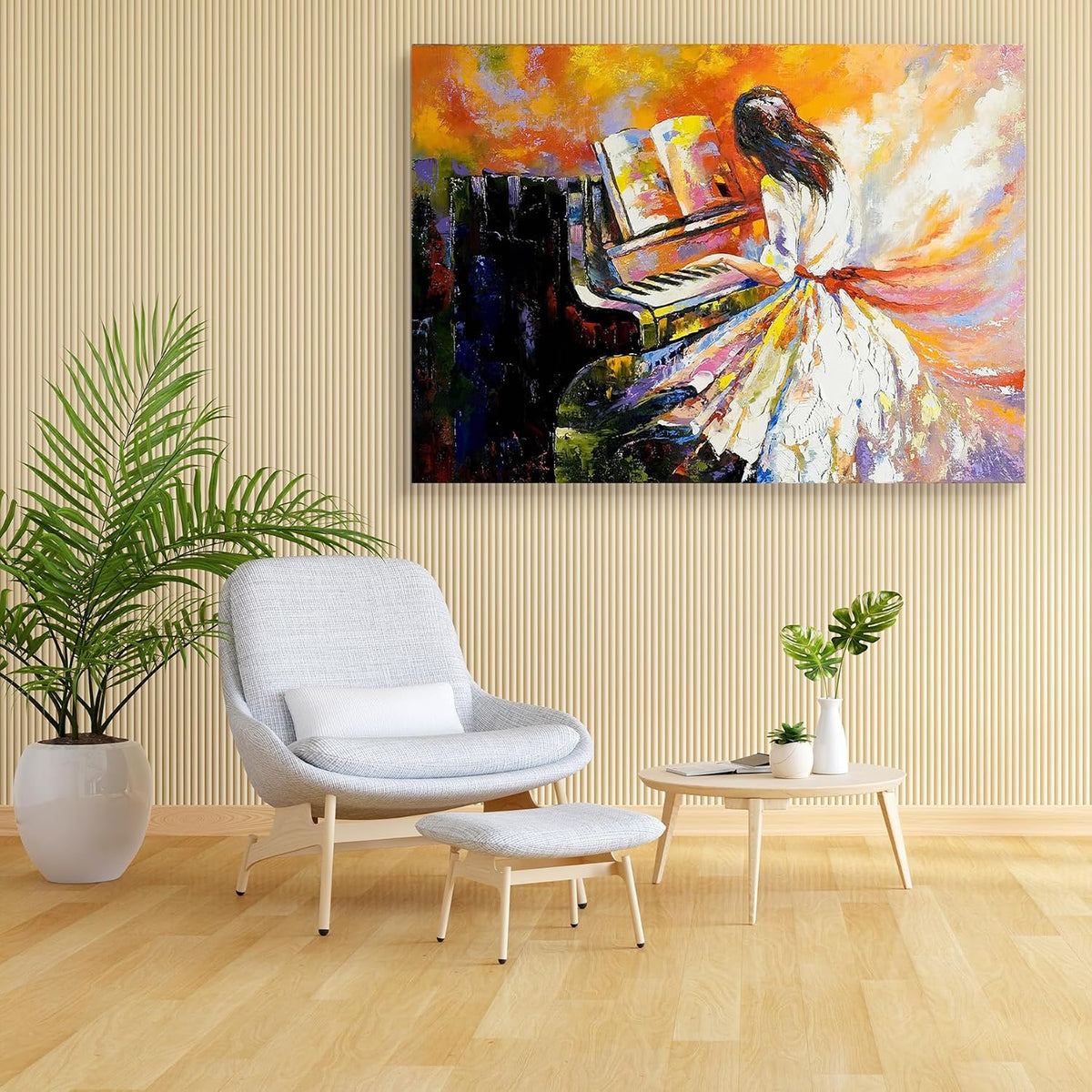 Girl Playing On The Piano | Canvas Painting for Bedroom & Living Room | Engineered Wood Frame | 28 x 20 inch (71 x 51 cms)