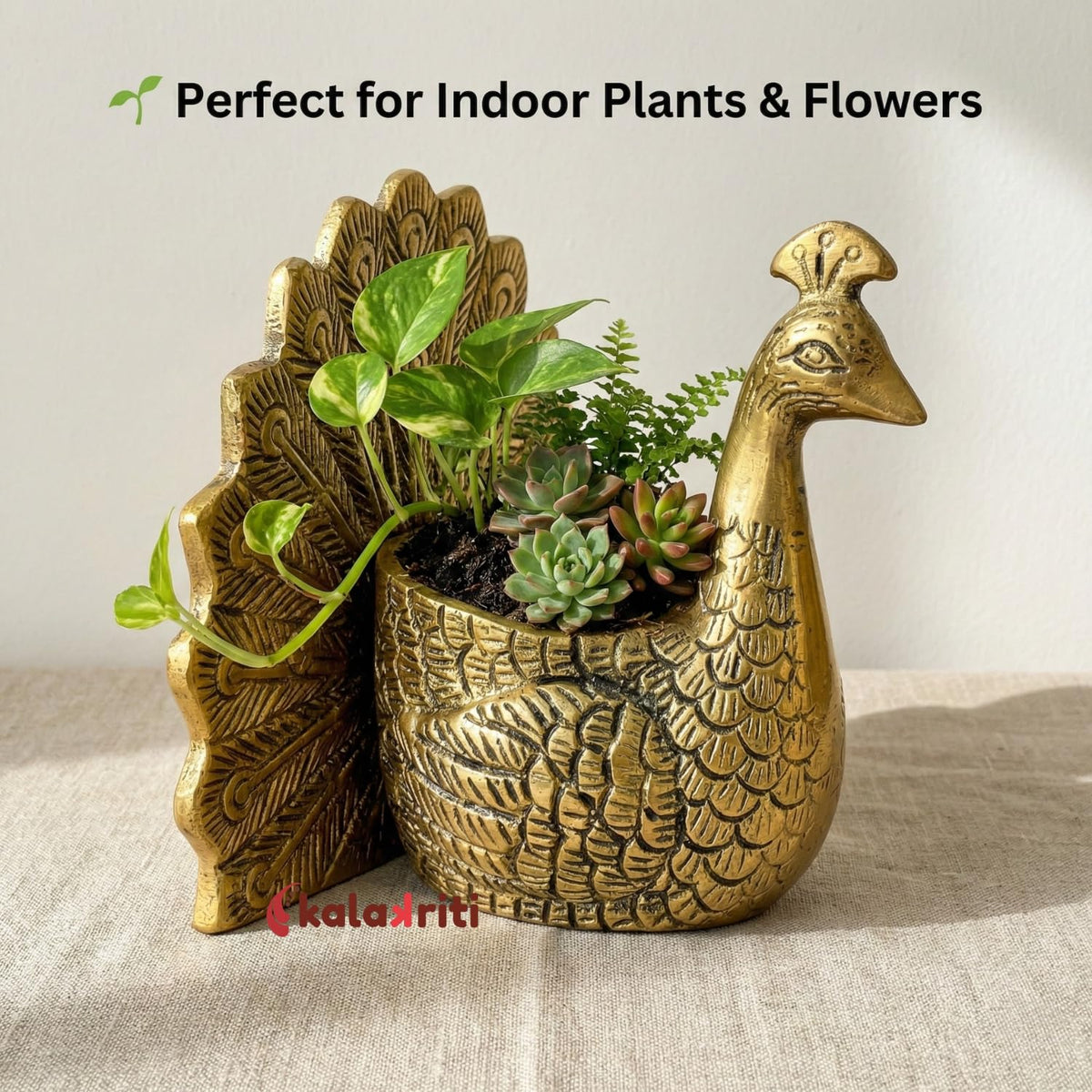 Kalakriti Aluminium Dancing Peacock Candle Holder for Good Luck | Tabletop Vastu Figurine Showpiece for Living Room Home Decor| Valentine Gift for Couples Anniversary Wedding (Candle not Included)