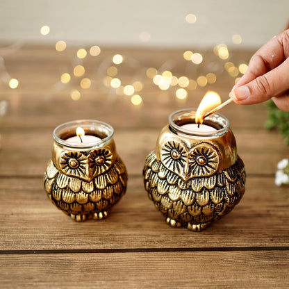 BEHOMA Metal Owls Votive Holder Mother and Child Set