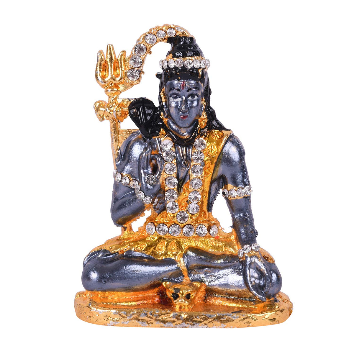 Gold Plated Lord Shiva Statue Car Dashboard - Shiva Idol Showpiece - Lord Blessing Shiv Shankar Bholenath Deity Figurine Home Office Temple Art Decor.