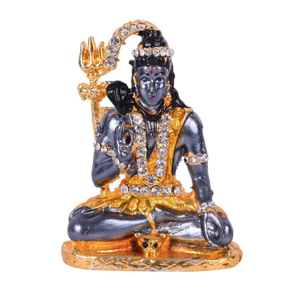 Gold Plated Lord Shiva Statue Car Dashboard - Shiva Idol Showpiece - Lord Blessing Shiv Shankar Bholenath Deity Figurine Home Office Temple Art Decor.