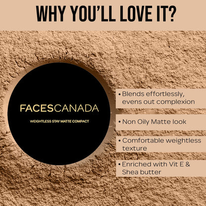 FACESCANADA Weightless Stay Matte Finish Compact Powder - Natural, 9g | Non Oily Matte Look | Evens Out Complexion | Hides Imperfections | Blends Effortlessly | Pressed Powder For All Skin Types