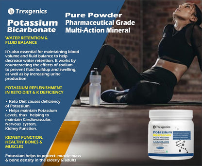 Trexgenics POTASSIUM BICARBONATE Pure Powder Pharmaceutical Grade Electrolyte Balance, Nerve & Muscle Health (250 gram / 8.81 OZ)