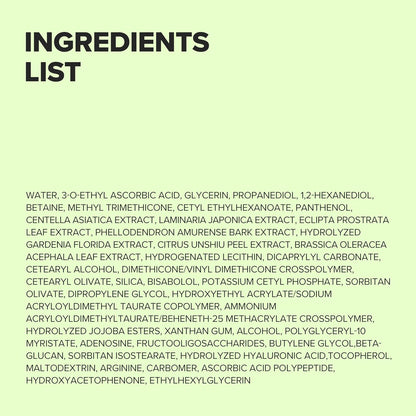 Ingredients list on a light green background