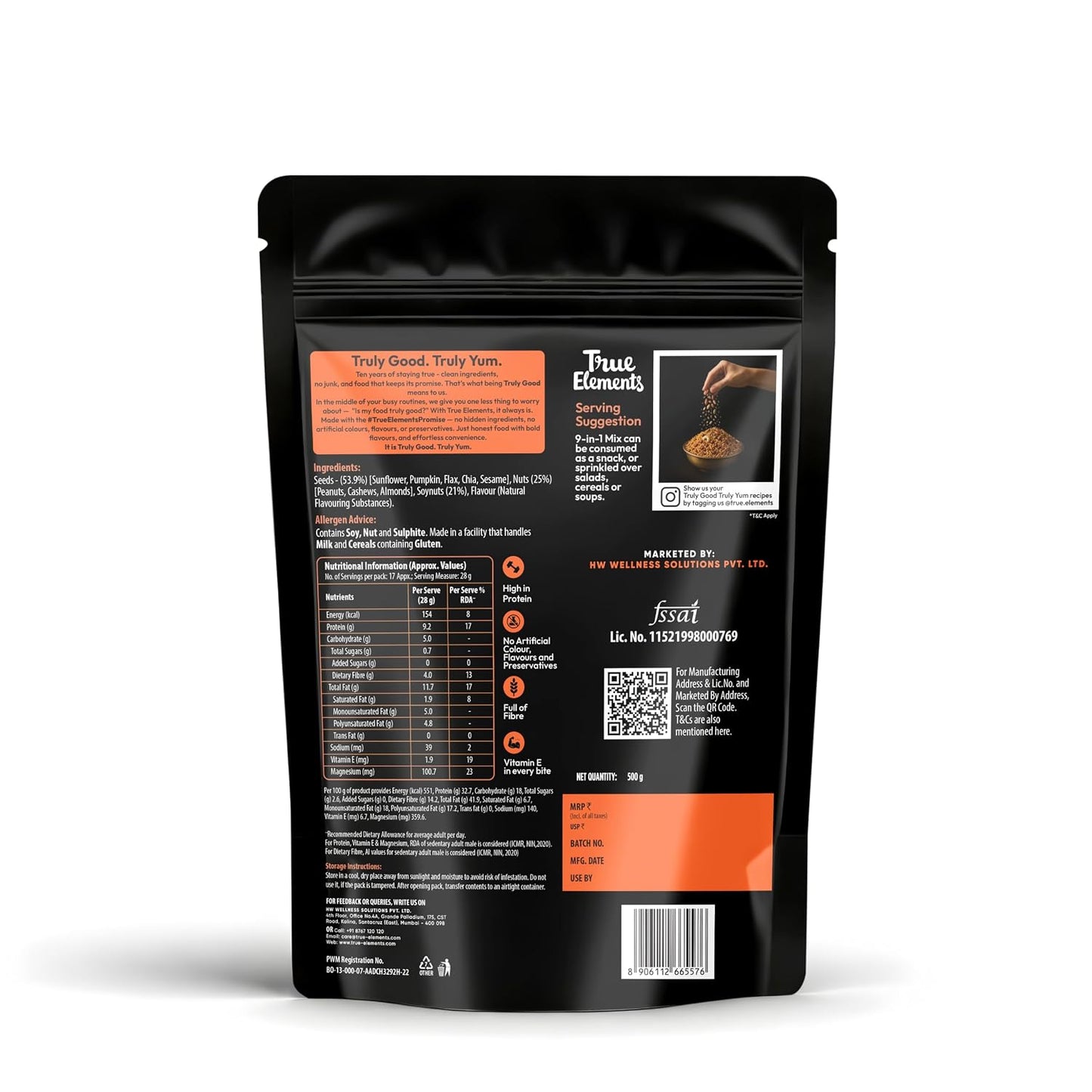 True Elements Seeds Mix - 9 in 1 Mixed Seeds 500g | Seed Mix for Eating | Healthy Snacks | Diet Food | Diet Snacks