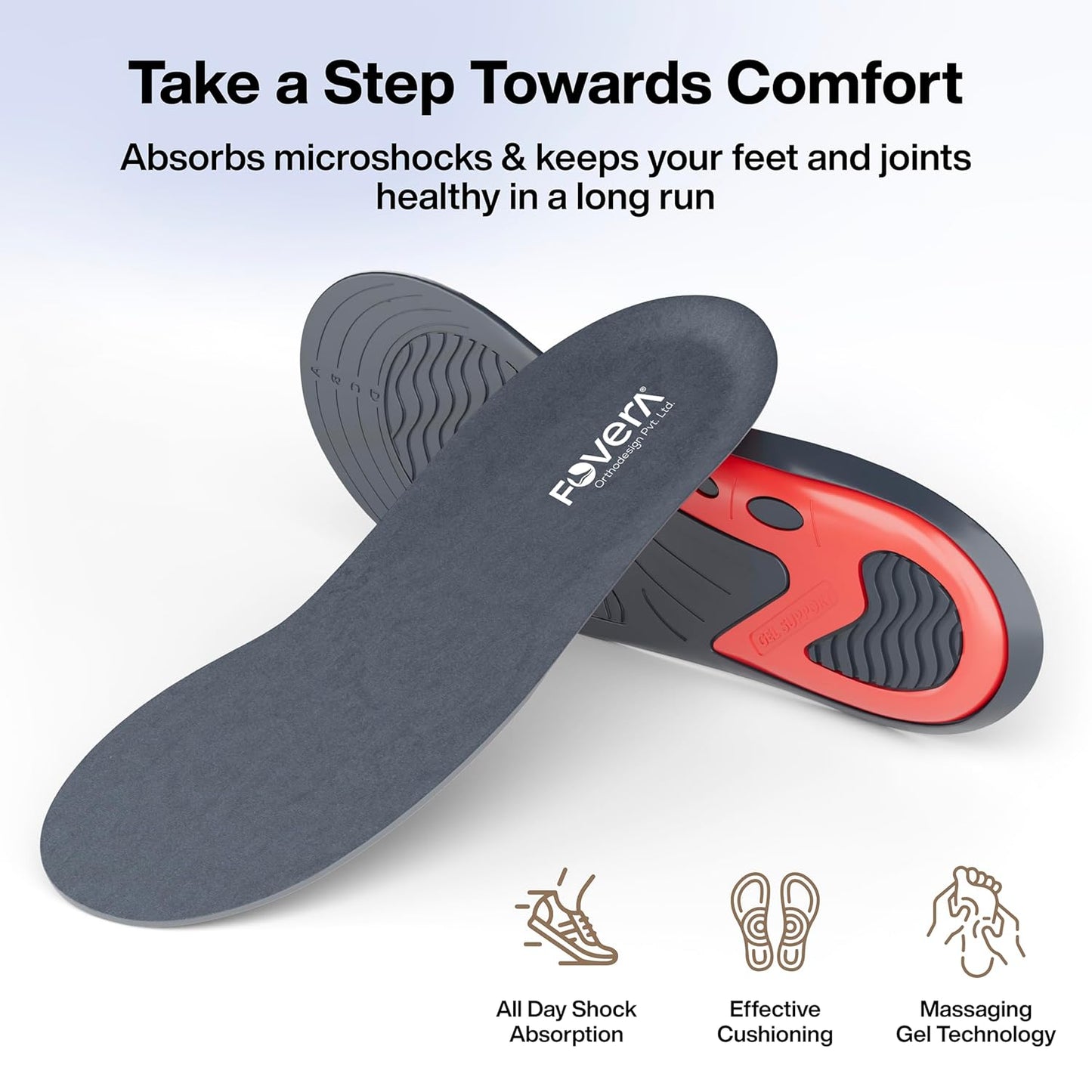 FOVERA Gel Insole for Shoes Men | Dual Gel Technology for All Day Comfort | Trimmable Sole for Walking, Running, Sports, Formal and Safety Shoes (Male, Pack of 1 Pair)