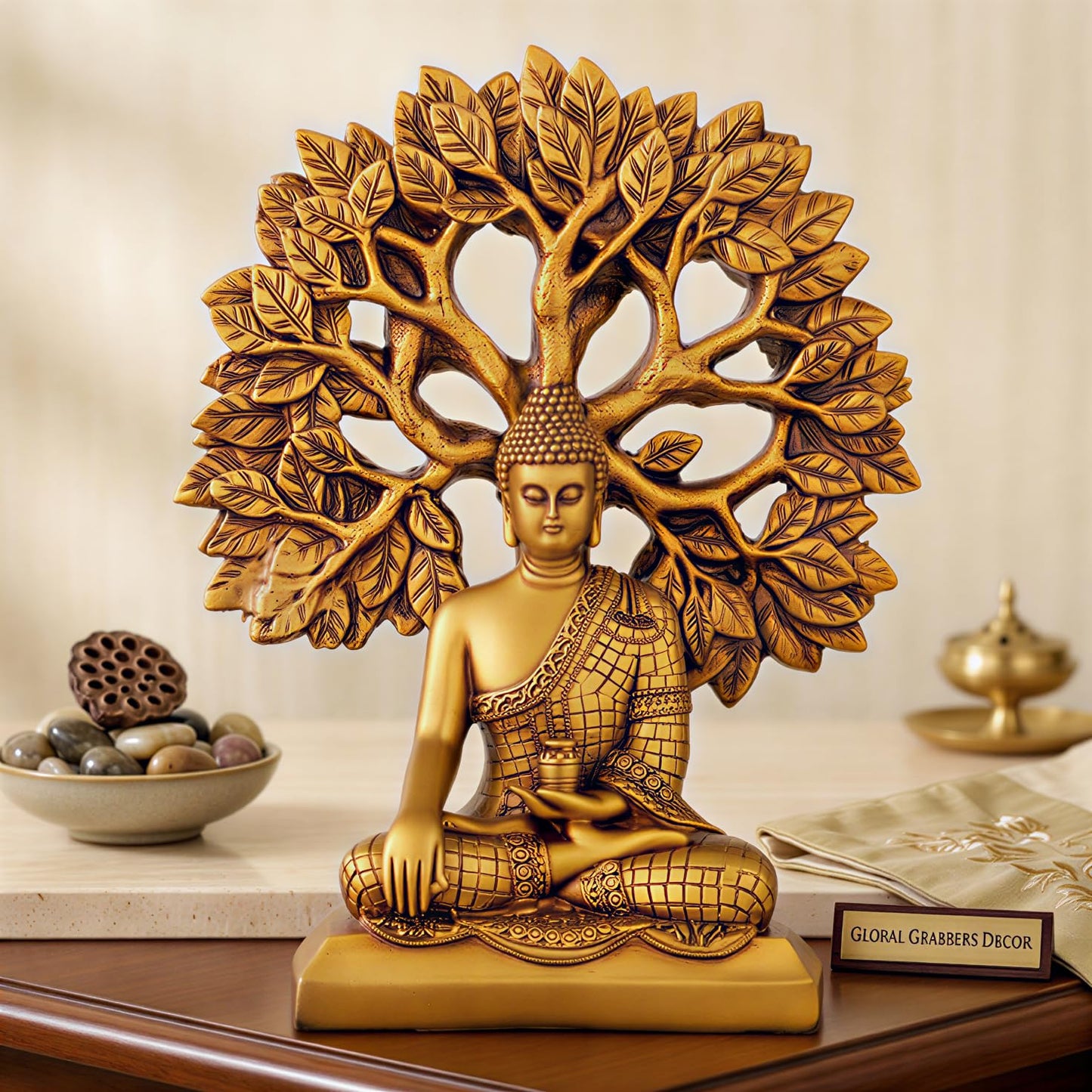 Global Grabbers Buddha Statue Showpiece Idol Home Decor Decoration Items for Living Room and Gifts (GOLDEN4)