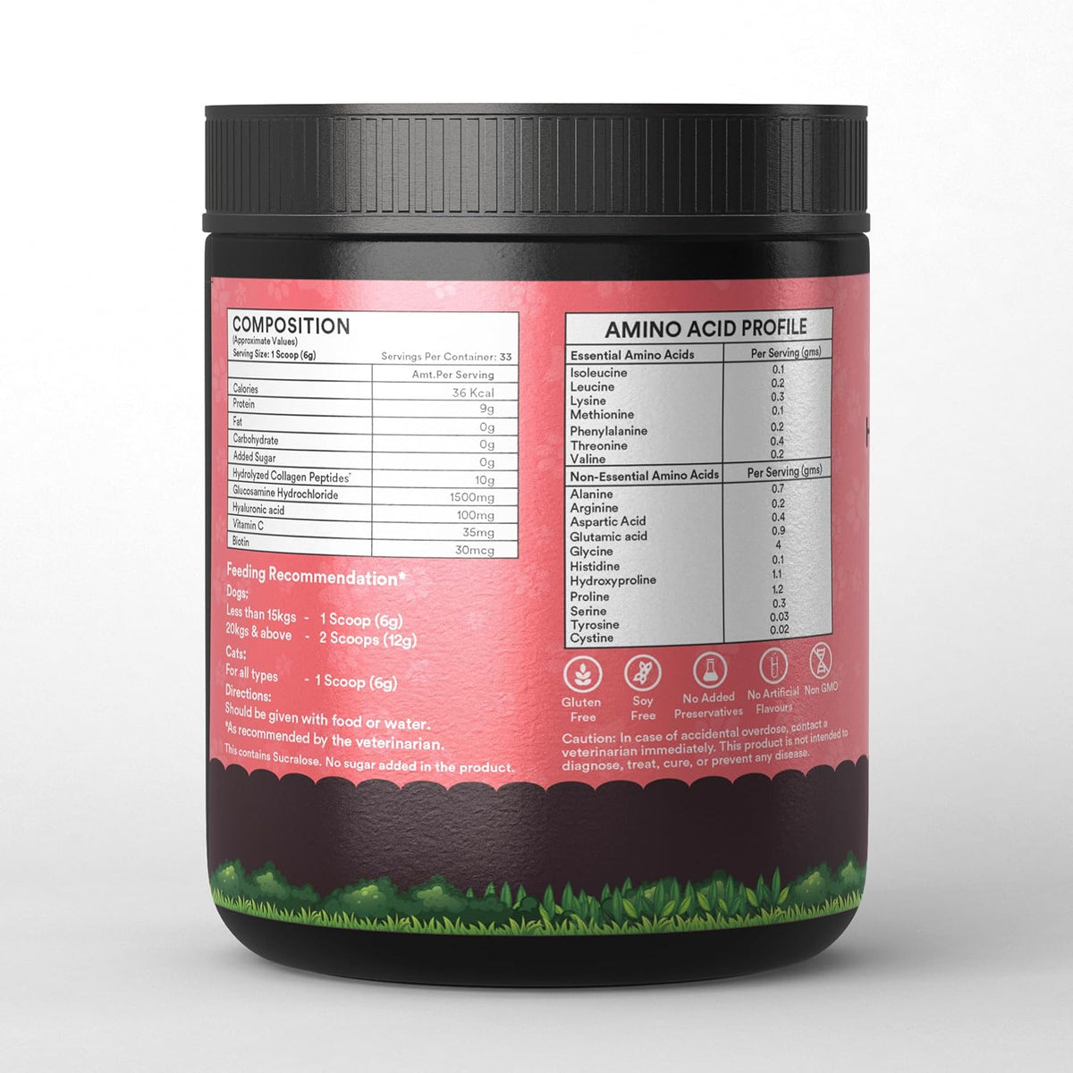 INLIFE Collagen Peptides Supplement Dogs Cats, Glucosamine 200g Strawberry | Joint Lubrication, Synovial Fluid, Immune Health, Antioxidant Activity, Human Grade, Palatable