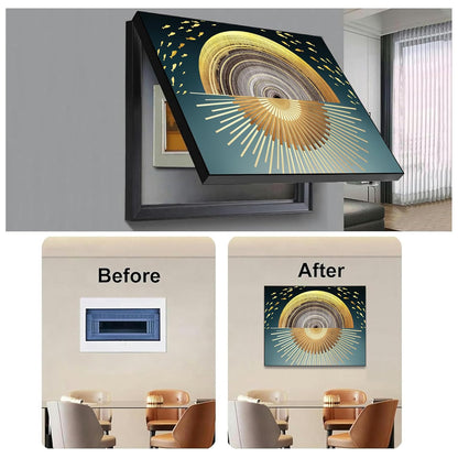 Electric MCB Box Cover Frame With Hydraulic Decorative Painting Gold Sun Painting Electrical Panel box Cover, Switch Box Frame Will Fit Max 10x14 inch Switch Board, Outer Size 13X17 Inch