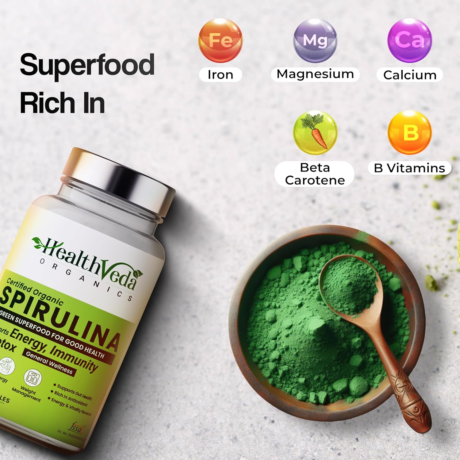 Zephivo HEALTH VEDA ORGANICS PRIVATE LIMITED Plant Based Spirulina, 2000 mg | 120 Veg Capsules I Supports Weight Management & Boosts Immunity | For both Men & Women