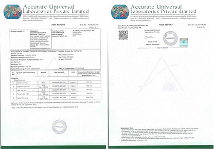 Two test reports from Accurate Universal Laboratories Private Limited on a white background.
