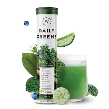 Zephivo Wellbeing Nutrition Daily Greens (15 Effervescent Tablets) | Wholefood Multivitamins with Vitamin C, Zinc, B6 for Immunity & Detox with Organic Certified Plant Superfoods & Antioxidants