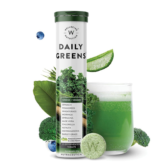 Zephivo Wellbeing Nutrition Daily Greens (15 Effervescent Tablets) | Wholefood Multivitamins with Vitamin C, Zinc, B6 for Immunity & Detox with Organic Certified Plant Superfoods & Antioxidants