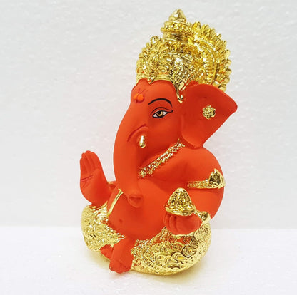 Gold Art India Ceramic Ganesha Idol Ganesh Idol For Car Dashboard Small Ganesha Murti Ganpati Idol For Home Decor Puja Lord Ganesh Statue Gift For Office Desk Puja Room Figurine - 3.5 Inch, Idol