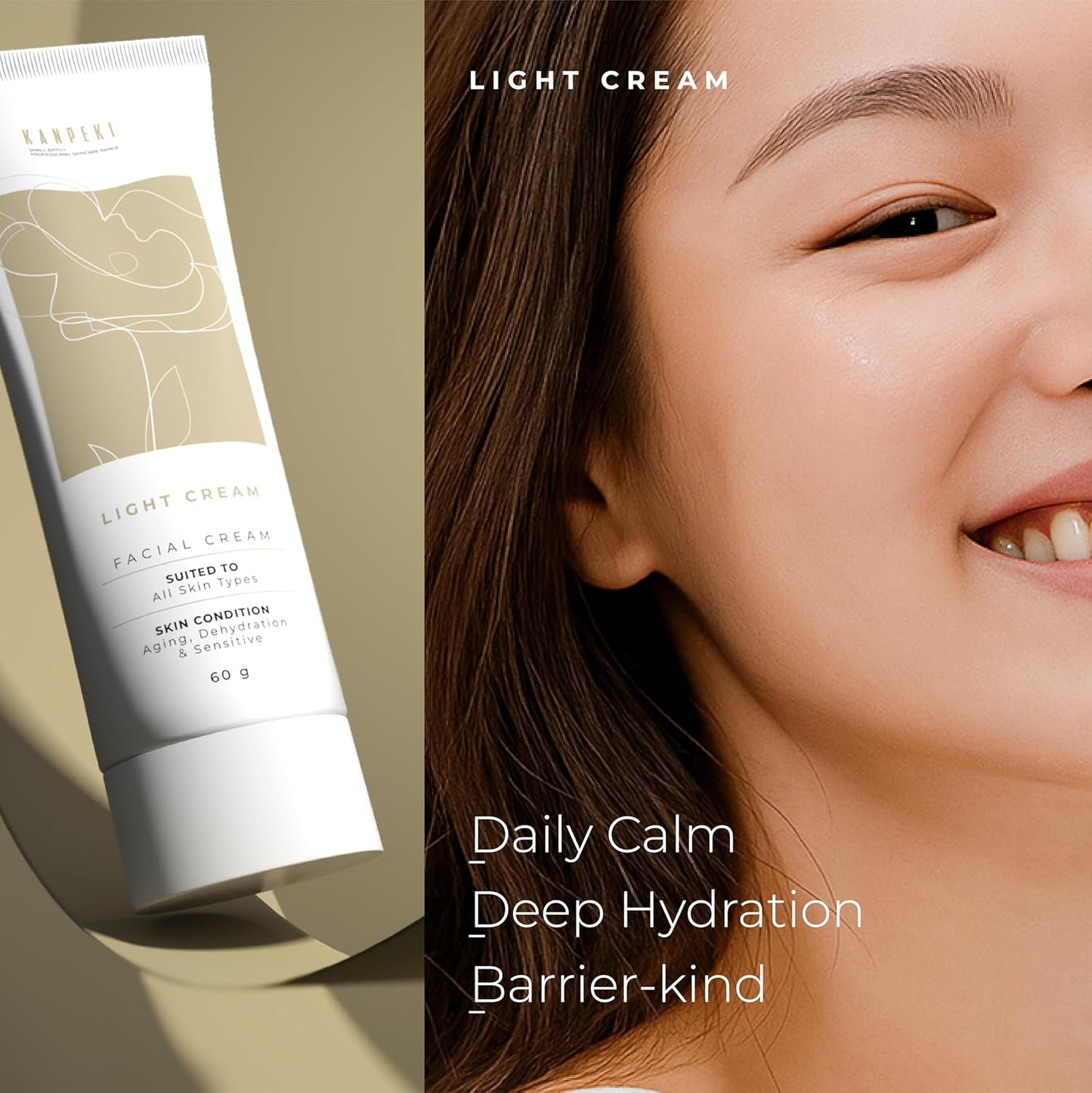 Kanpeki Light Facial Cream Counteracts Signs of Ageing, Provide Hydration, Reduces Sensitivity Contains Kesar, Aloe Vera, Honey & Willow Bark for All Skin Types, 60g