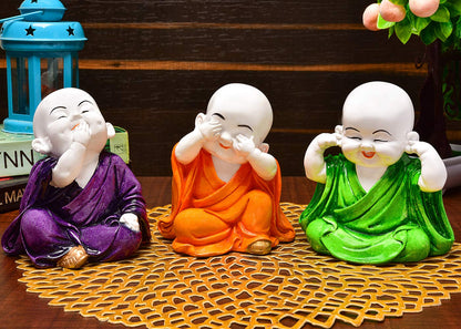 Laughing Baby Buddha Resine Showpiece (Orange,Green,Purple)