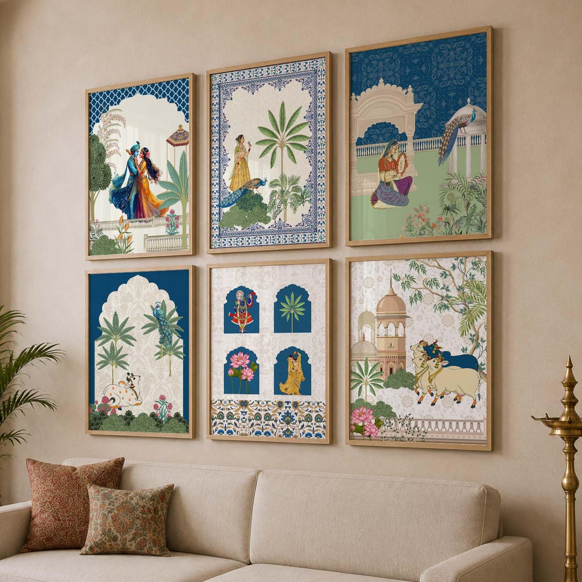 Framed Madhubani & Pichwai Wall Art | Indian Traditional Paintings for Living Room, Bedroom & Office Decor | Set of 6, 10x13 Inch