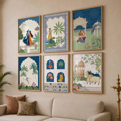 Framed Madhubani & Pichwai Wall Art | Indian Traditional Paintings for Living Room, Bedroom & Office Decor | Set of 6, 10x13 Inch