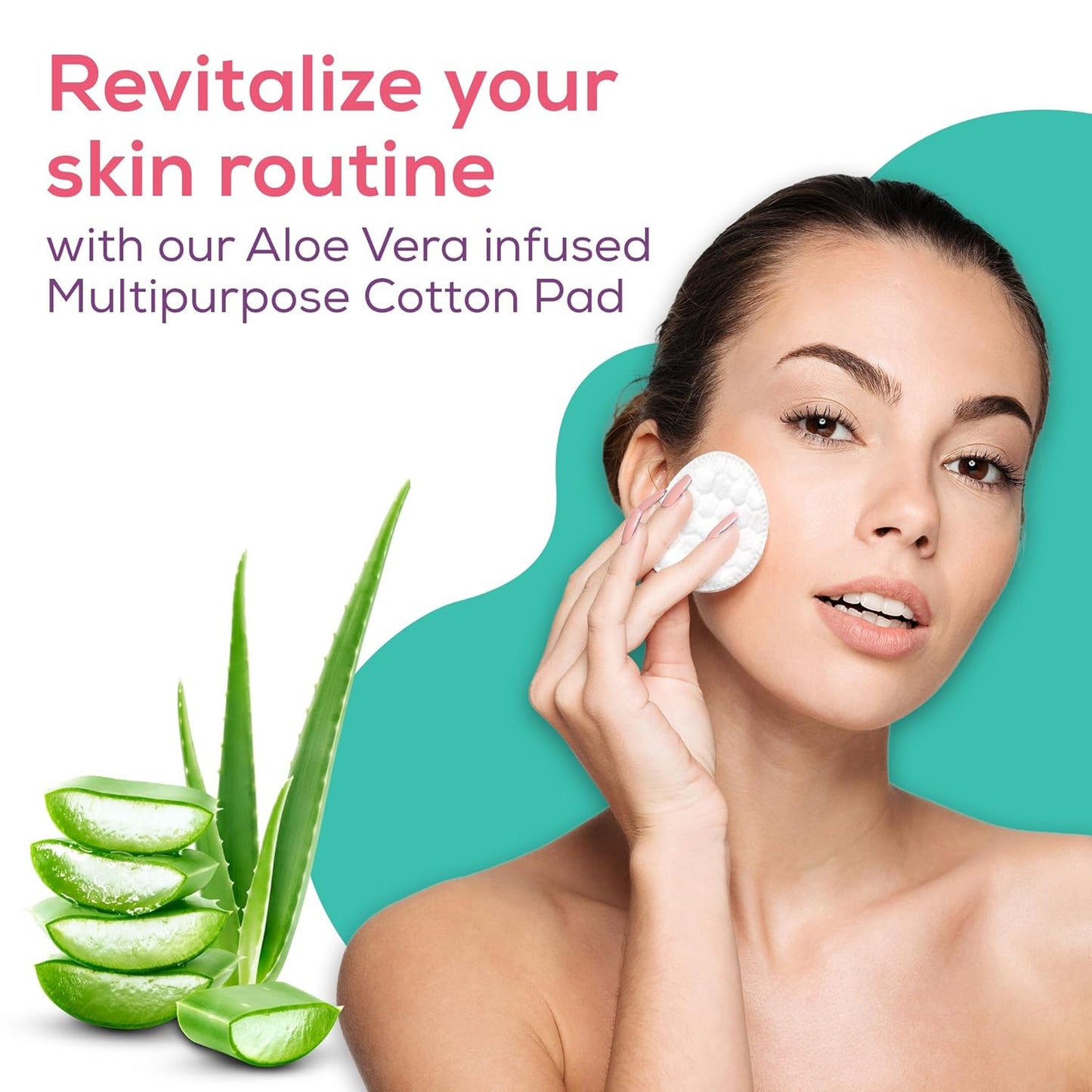 Evereve Multipurpose Cotton Pads, 200 Pcs, 100% Cotton, With Aloe Vera Extracts, Embossed, Double Sided, For Skin Cleaning, Eye & Face Makeup Removal, Nail Polish Removal, Pack of 2 (100's each)