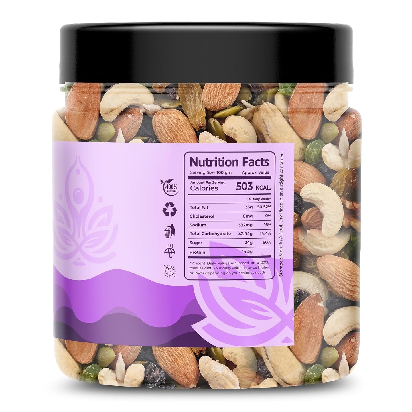Auravita Mix Dry Fruit | Healthy Mixed Nuts and Seed with Almonds, Cashews, Dates, Pumpkin Seeds, Candied Amla | Reusable Jar Pack Of 1