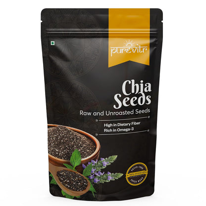 Purevitr Chia Seeds | 200g | Raw Chia Seeds for eating | Protein Rich Superfood | Immunity Booster, High in Calcium, Fiber & Antioxidants | Healthy Snacks | No Preservatives (Pack of 1)