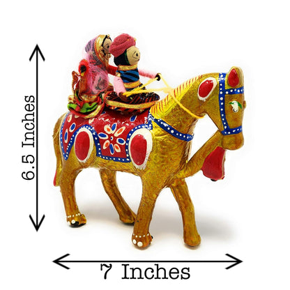 JH Gallery Handmade Recycled Material Figurines Rajasthani Doll Couple Rider Idol Showpiece, Multicolor (18 * 16 * 5cm) (Horse)