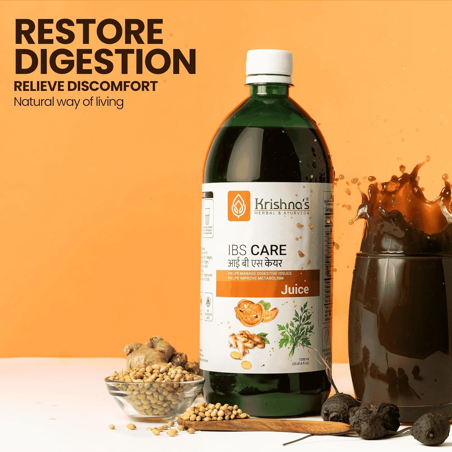 KRISHNA'S HERBAL & AYURVEDA IBS Care Juice For Digestive Health, Helps Manage Digestive Issues, No Artificial Colors or Flavors - 1000 Ml (Pack of 1)