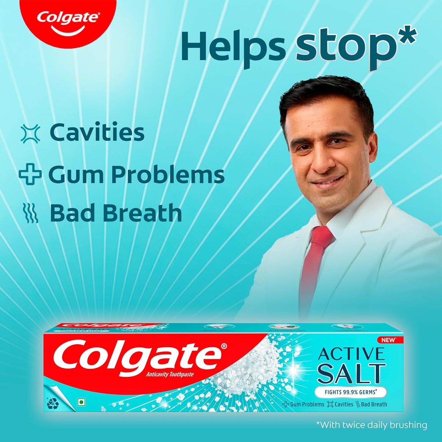 Colgate Active Salt Toothpaste, Daily Germ Protection, Pack Of 100G, Oral Care, Colgate Toothpaste With Salt And Mint, Healthy Gums & Teeth, Toothpaste That Fights Germs & Eliminates Bad Breath