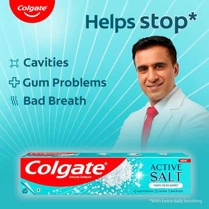 Colgate Active Salt Toothpaste, Daily Germ Protection, Pack Of 100G, Oral Care, Colgate Toothpaste With Salt And Mint, Healthy Gums & Teeth, Toothpaste That Fights Germs & Eliminates Bad Breath