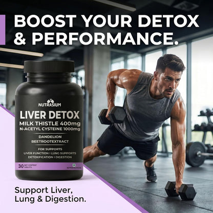 Nutrasium Liver & Lung Detox Supplemets | Milk Thistle- 400 mg | N-Acetyl Systeine 1000 mg | Dandelion & beet root For Support Lung & Liver Health | 60 Tablets (60 Tablets, Liver Detox)