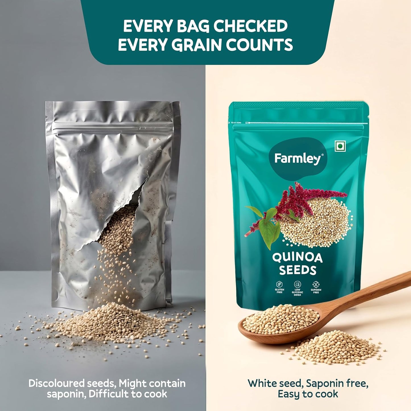 Farmley Natural Quinoa 500 g | Gluten Free | Ready To Cook | High Fibre & Protein Content Quinoa Seeds (Pack of 1)