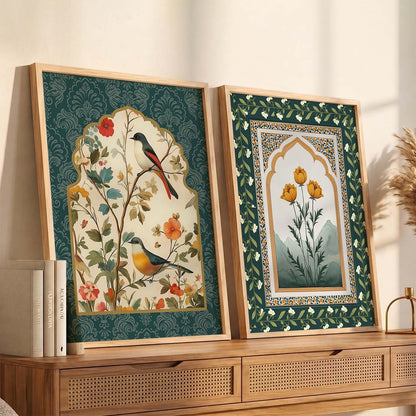 Indian Art Indian Traditional Madhubani Floral Paintings for Living Room | Painting for Wall Decoration| Framed Wall Painting for Home Room Bedroom Office Décor| Poster With frames (Art 5, (10x13 inch), Framed)