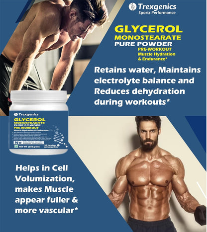 Trexgenics GLYCEROL MONOSTEARATE GMS Pure & Premium Powder Pre-Workout, > 40% Monoglycerides content 50 servings (250 gram)