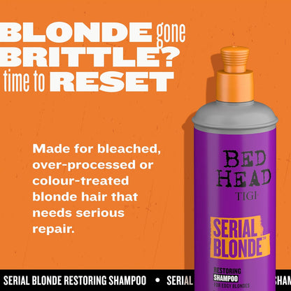 Bed Head TIGI Serial Blonde Restoring Shampoo for Damaged Hair, Colour Enhancing & Protection Shampoo with Keratin for Blonde Coloured Hair, Restores & Revives, UV Protection, Deep Cleanses & Moisturizes Hair, Exotic Tropical Fragrance, 600ml