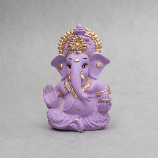 Lord Ganesha Idol for Car Dashboard, Home Decor & Pooja | Resin Gold Plated Ganpati Murti | 3.5 Inch Ganesh Statue for Gift, Diwali, Housewarming, Baby Shower, Mandir Decor, Purple, Pack -1