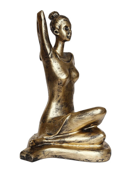 Golden Resin Woman in Gomukhasana Cow Face Pose | Yoga Woman Statue Showpiece for Home Decor Living Room Bedroom Office Yoga Studio | Womens Day Gift for Ladies | Birthday Gift for Women