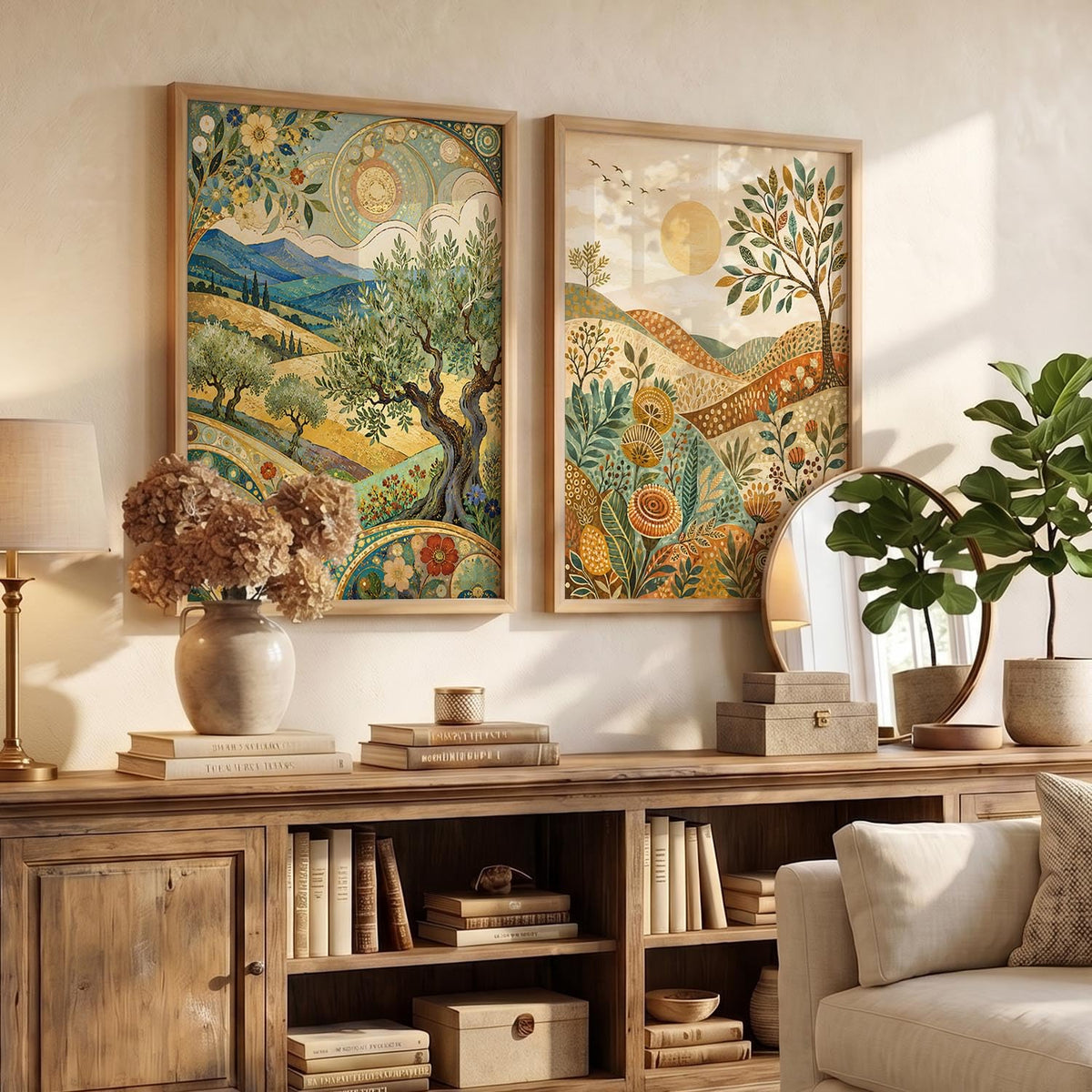 Modern Art Home Decoration Painting With Frame For Living Room Bed Room Hotel Wall Decor Digital Reprint Set of 2 (14X20)