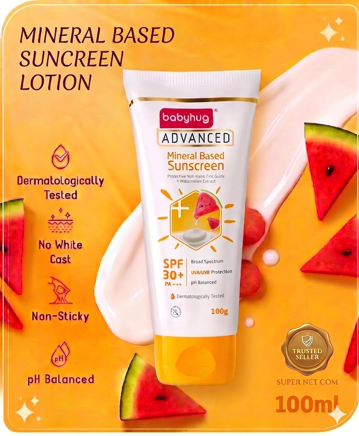 BABYHUG Advanced Mineral Based Sunscreen Lotion with SPF 30 +, PA+++,UVA/UVB Protection 100ML(Pack Of 1)