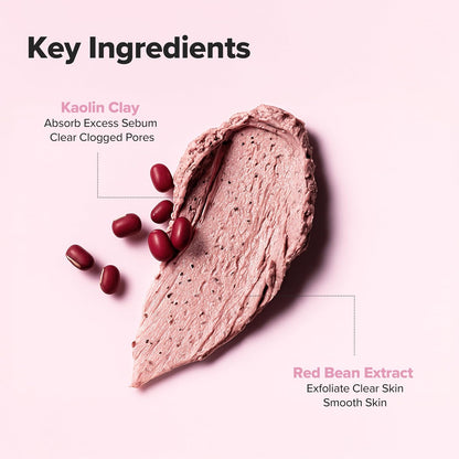 Cosmetic product with kaolin clay and red bean extract on a pink background