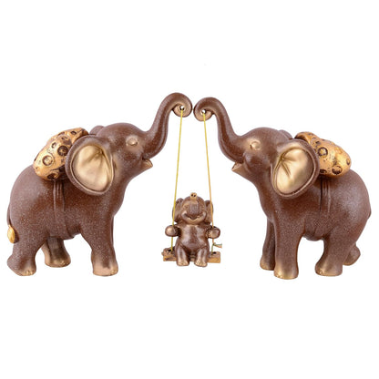 Decorative Elephant Family Showpiece Home & Office Decor(Brown)