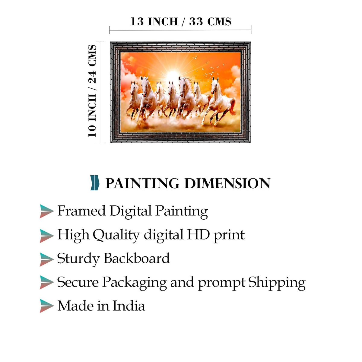 Runing Seven Horses Painting With Frame 13 Inches X 10 Inches (Style 14)