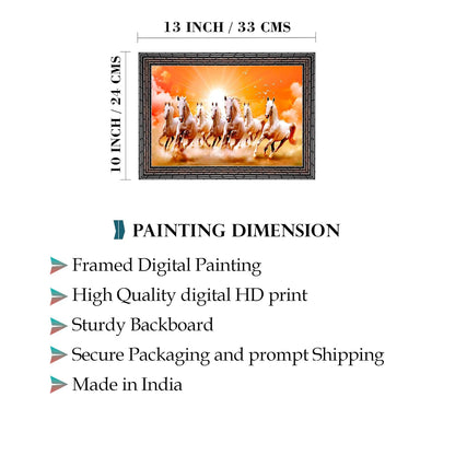 Runing Seven Horses Painting With Frame 13 Inches X 10 Inches (Style 14)