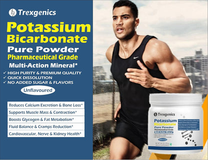 Trexgenics POTASSIUM BICARBONATE Pure Powder Pharmaceutical Grade Electrolyte Balance, Nerve & Muscle Health (250 gram / 8.81 OZ)