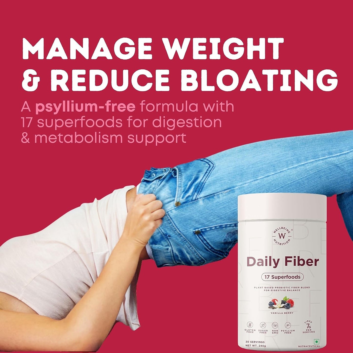 Zephivo Wellbeing Nutrition Daily Fiber Powder | Weight Management, Manages Sugar Control, Bloating, Constipation & Acidity Relief | Organic Prebiotic Digestive Fiber Supplement | 30 Servings