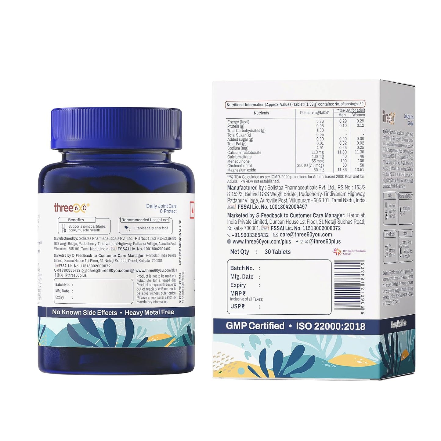 three60+ Daily JOINT CARE & PROTECT tablets | Improves Bone Strength, Promotes Cartilage Repair, Enhances Joint Mobility | Acujoint, Undenatured type-II collagen, Hadjod | (30 Tablets)